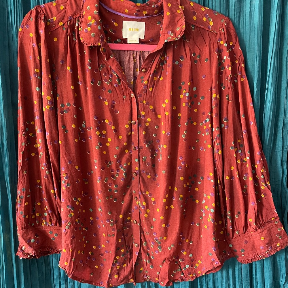 Anthropologie Maeve Alden Polka Dot Button Down Top Medium
